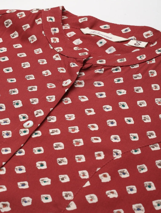 Women'S Maroon Bandhani Print Top | LASVINI - Redefining Indian Fashion with Elegance