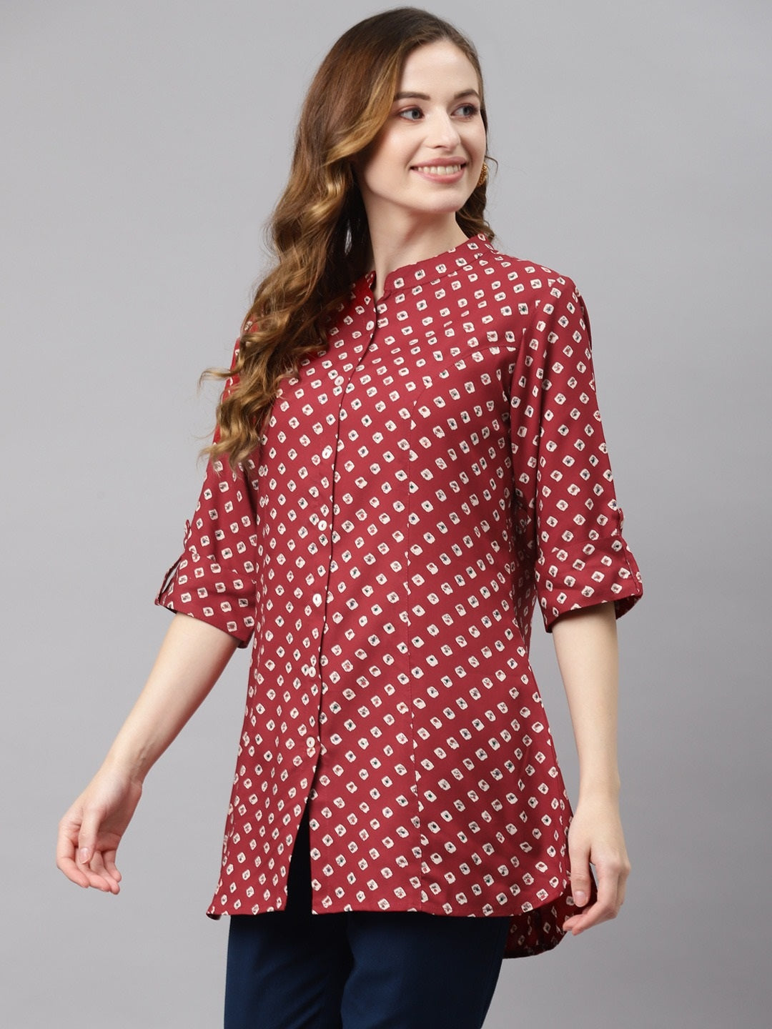 Women'S Maroon Bandhani Print Top | LASVINI - Redefining Indian Fashion with Elegance
