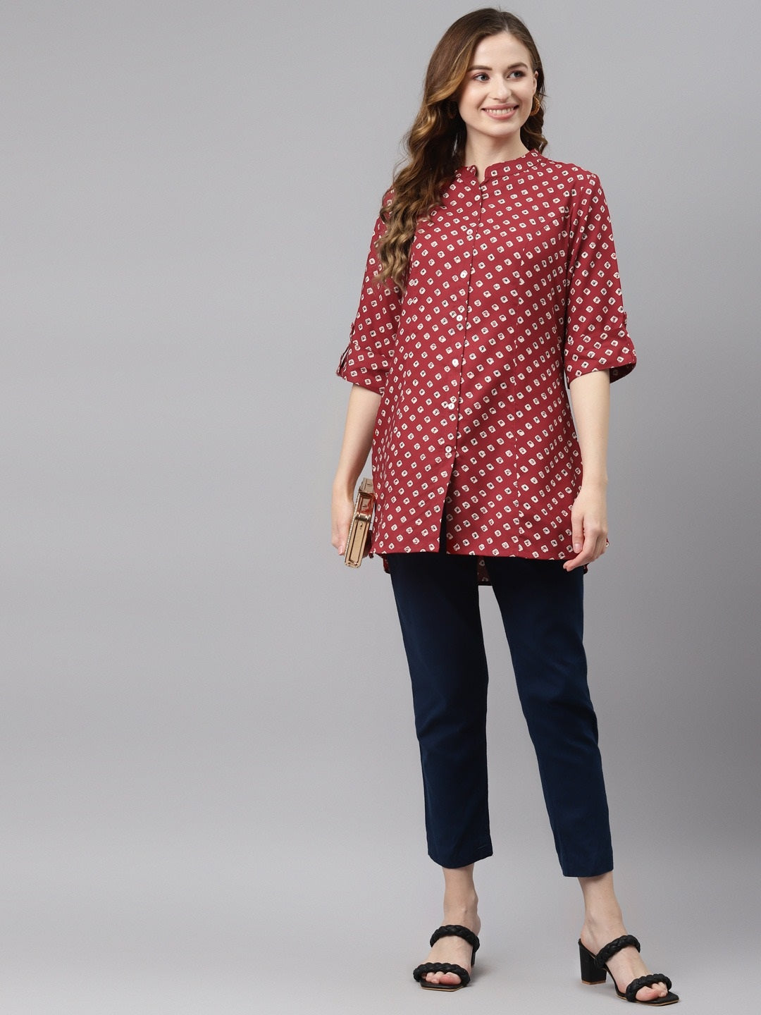 Women'S Maroon Bandhani Print Top | LASVINI - Redefining Indian Fashion with Elegance
