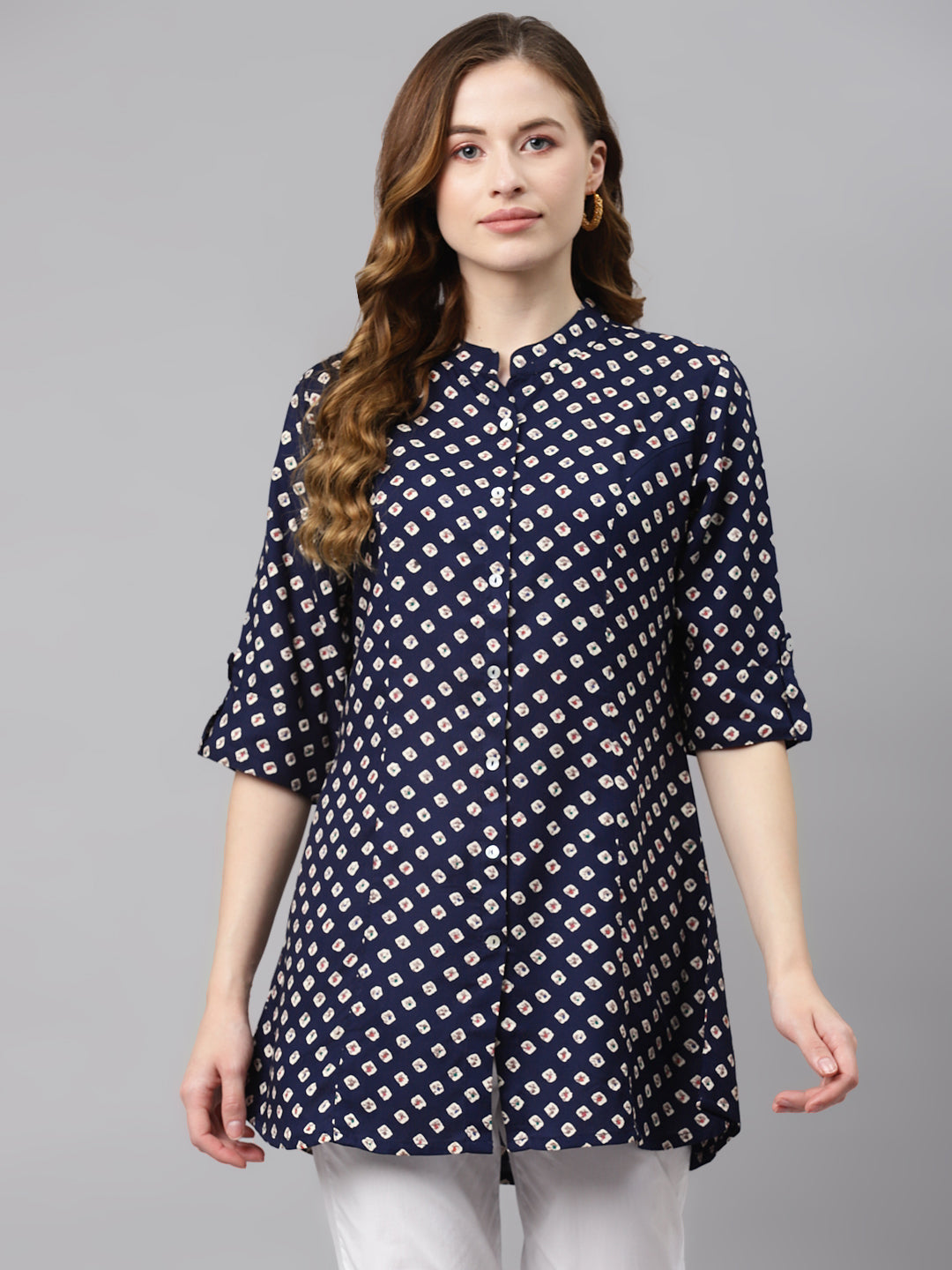 Women'S Blue Bandhani Print Rayon Top | LASVINI - Redefining Indian Fashion with Elegance