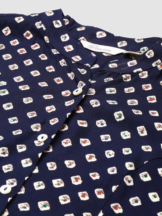 Women'S Blue Bandhani Print Rayon Top | LASVINI - Redefining Indian Fashion with Elegance