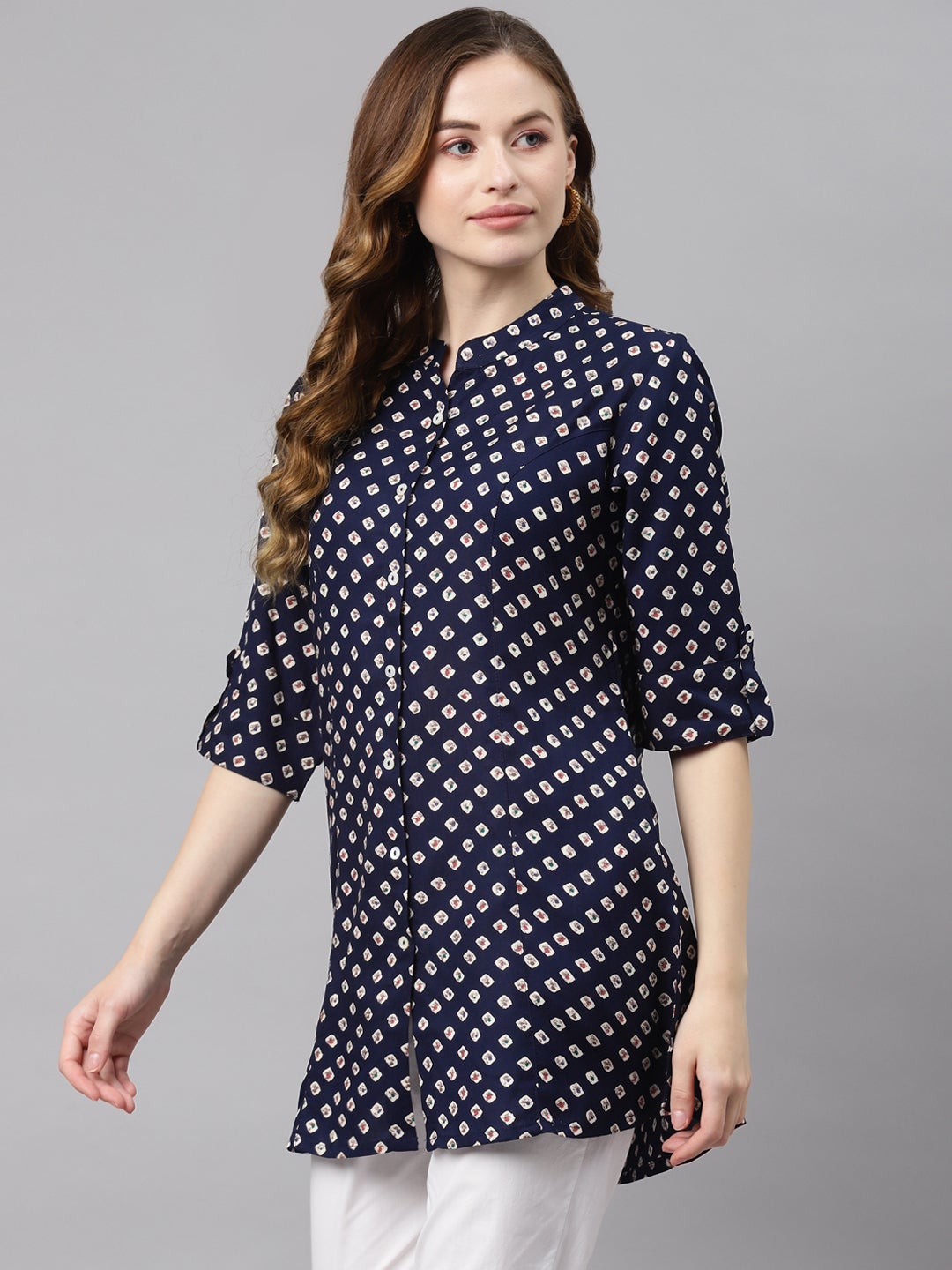 Women'S Blue Bandhani Print Rayon Top | LASVINI - Redefining Indian Fashion with Elegance