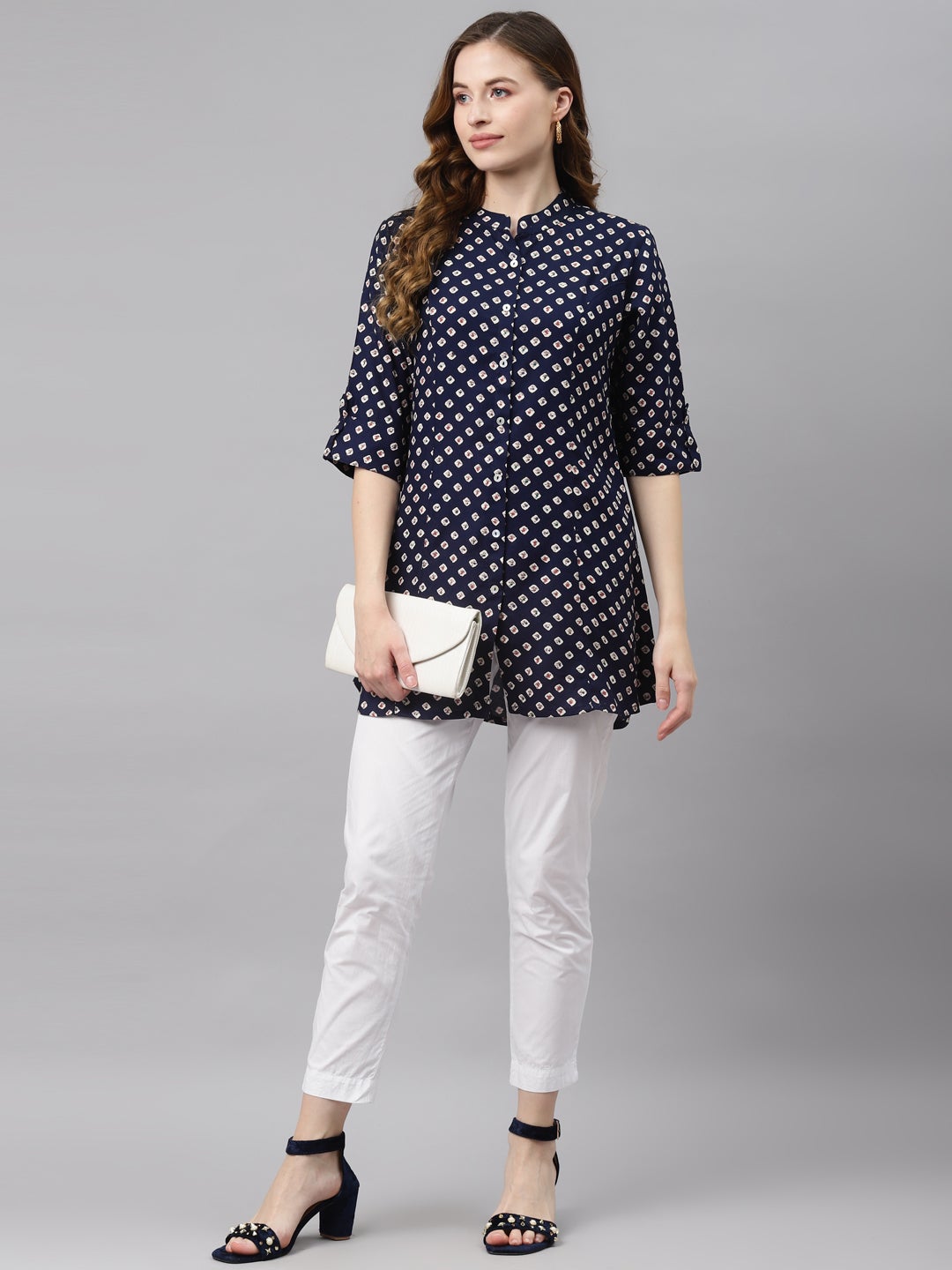 Women'S Blue Bandhani Print Rayon Top | LASVINI - Redefining Indian Fashion with Elegance