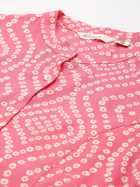 Women'S Pink Bandhani Print Rayon Top | LASVINI - Redefining Indian Fashion with Elegance