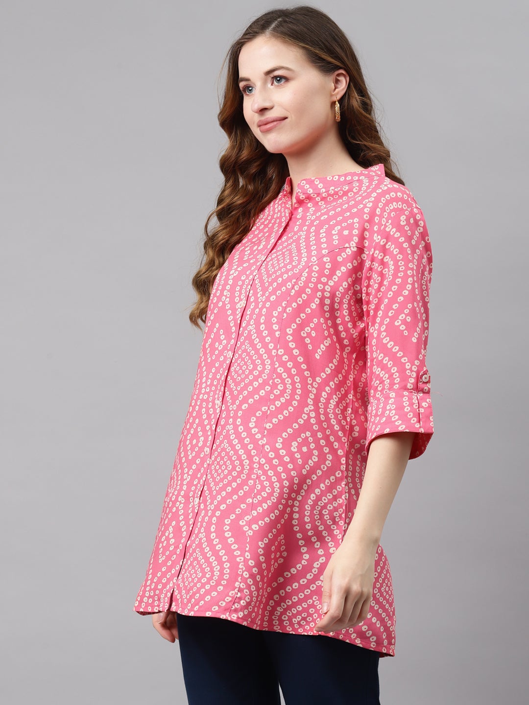 Women'S Pink Bandhani Print Rayon Top | LASVINI - Redefining Indian Fashion with Elegance