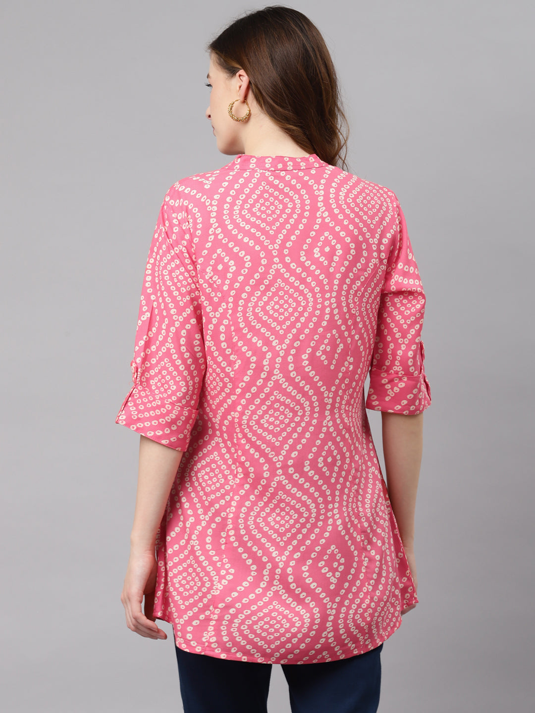 Women'S Pink Bandhani Print Rayon Top | LASVINI - Redefining Indian Fashion with Elegance
