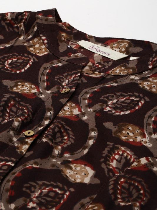 Women'S Brown Floral Rayon Top | LASVINI - Redefining Indian Fashion with Elegance