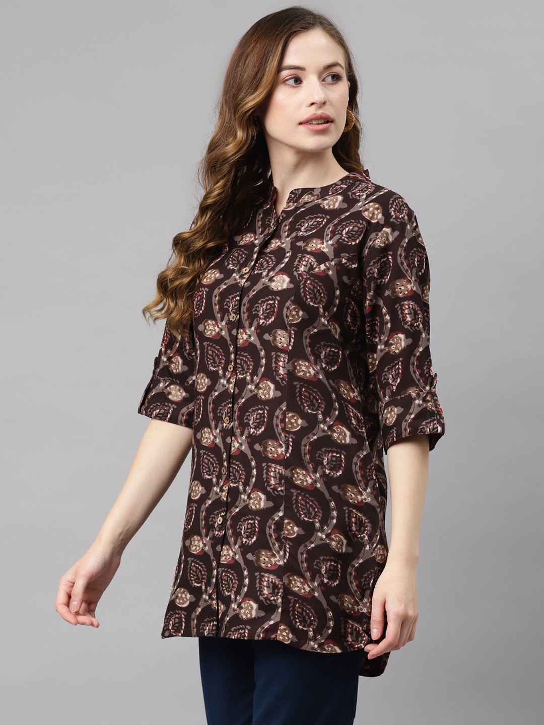 Women'S Brown Floral Rayon Top | LASVINI - Redefining Indian Fashion with Elegance