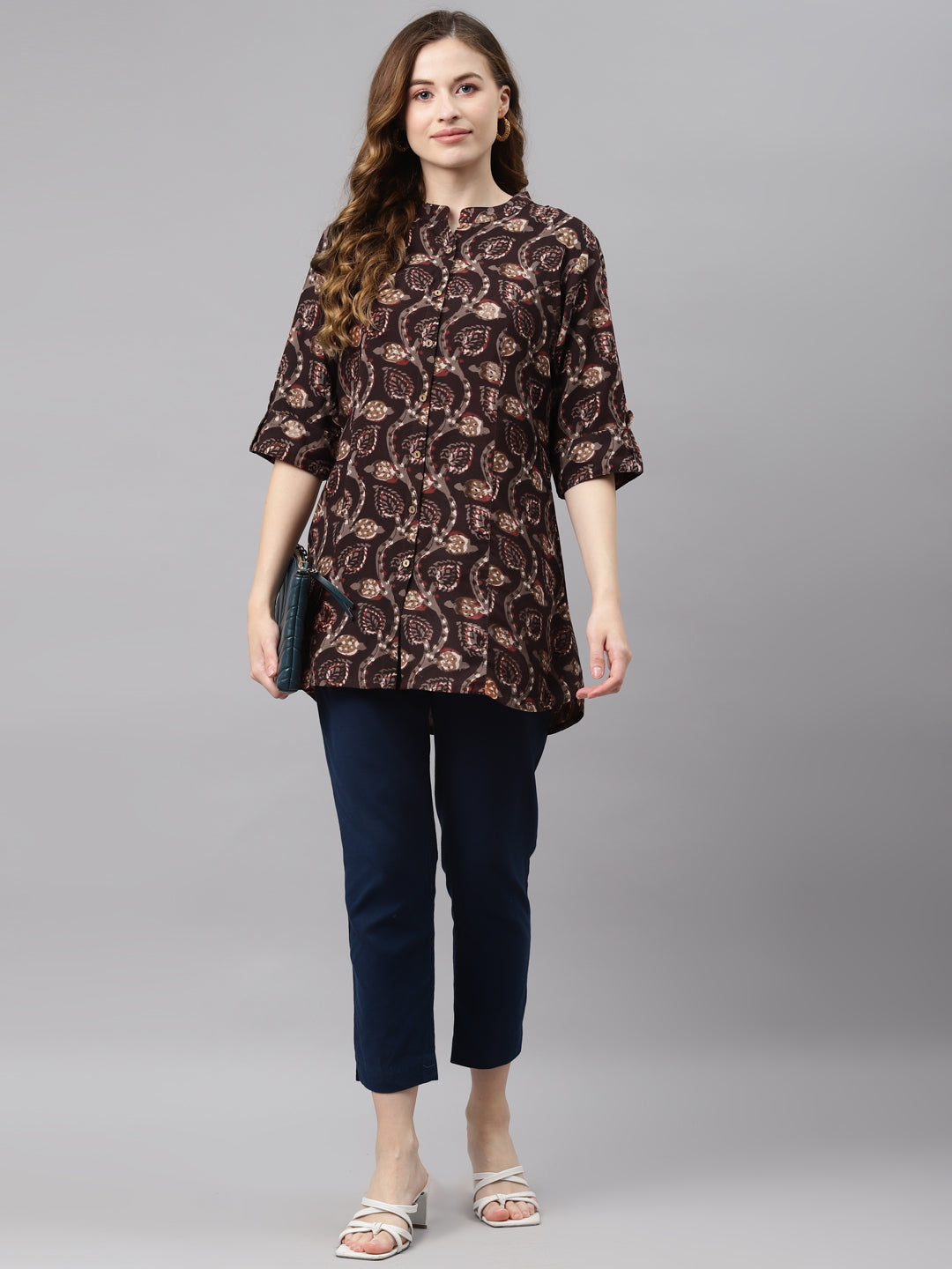 Women'S Brown Floral Rayon Top | LASVINI - Redefining Indian Fashion with Elegance