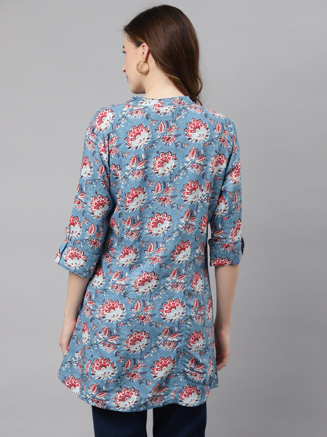 Women'S Sky Blue Floral Rayon Top | LASVINI - Redefining Indian Fashion with Elegance