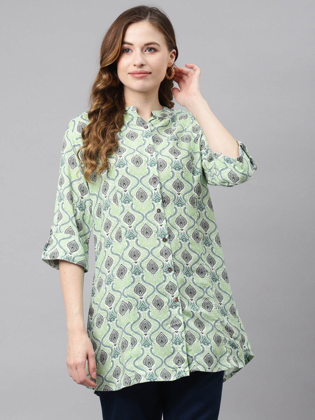 Women'S Light Green Floral Rayon Top | LASVINI - Redefining Indian Fashion with Elegance