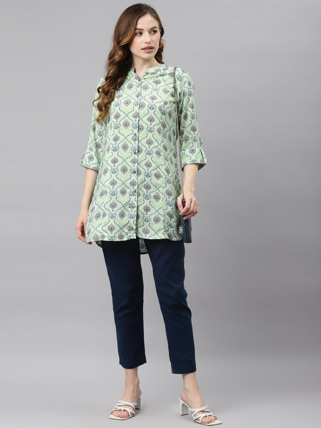 Women'S Light Green Floral Rayon Top | LASVINI - Redefining Indian Fashion with Elegance