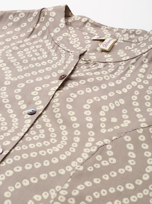 Women'S Grey Bandhani Print Rayon Top | LASVINI - Redefining Indian Fashion with Elegance