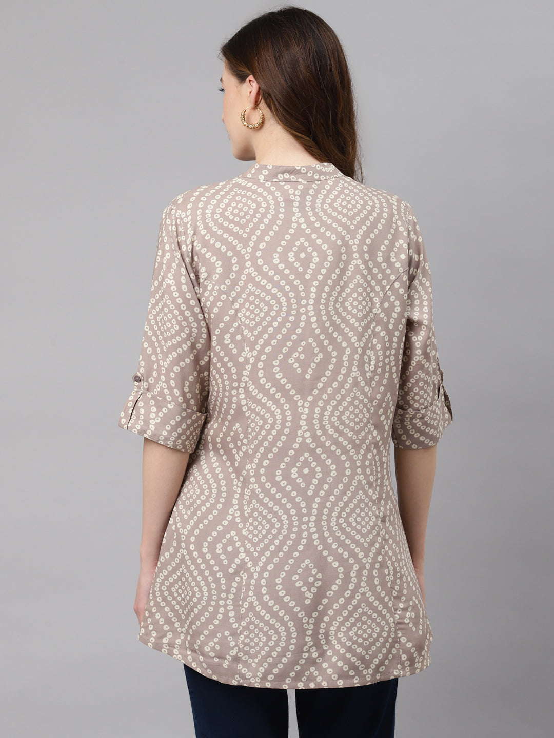 Women'S Grey Bandhani Print Rayon Top | LASVINI - Redefining Indian Fashion with Elegance