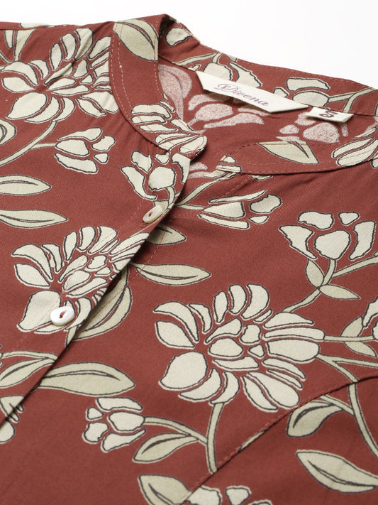Women'S Maroon Floral Rayon Top | LASVINI - Redefining Indian Fashion with Elegance