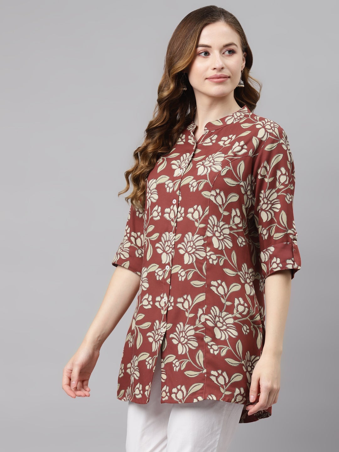 Women'S Maroon Floral Rayon Top | LASVINI - Redefining Indian Fashion with Elegance