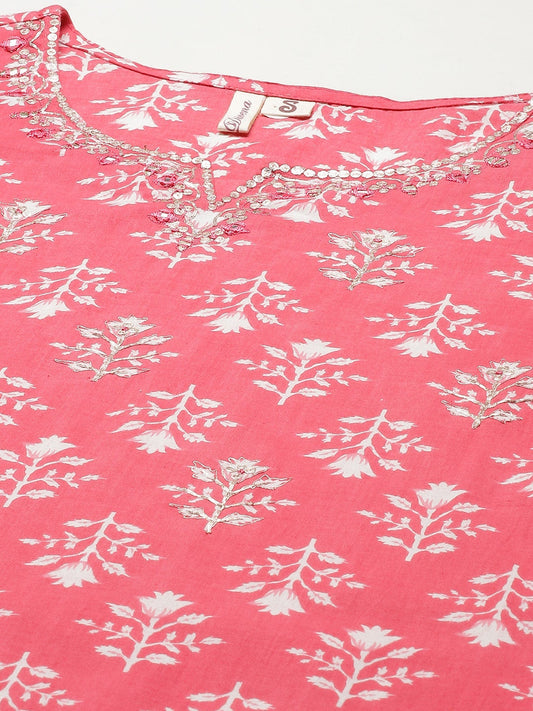 Women'S Pink Cotton Straight Kurta Pant Set With Dupatta | LASVINI - Redefining Indian Fashion with Elegance