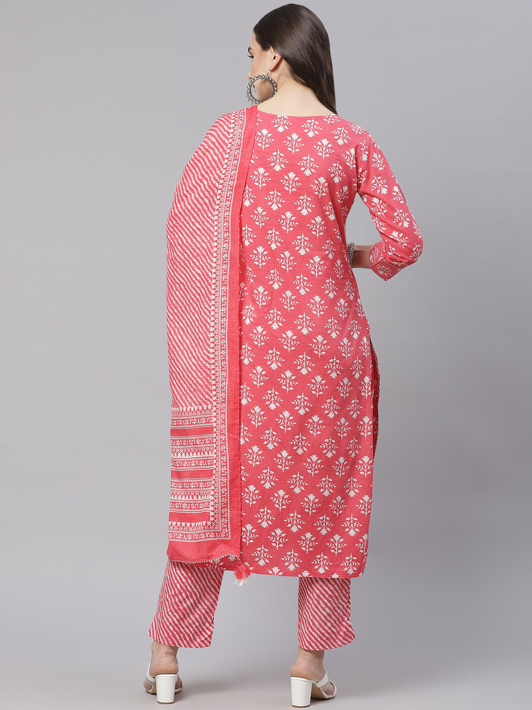 Women'S Pink Cotton Straight Kurta Pant Set With Dupatta | LASVINI - Redefining Indian Fashion with Elegance