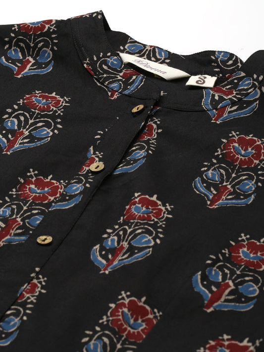 Women'S Black Floral Cotton Peplum Top | LASVINI - Redefining Indian Fashion with Elegance