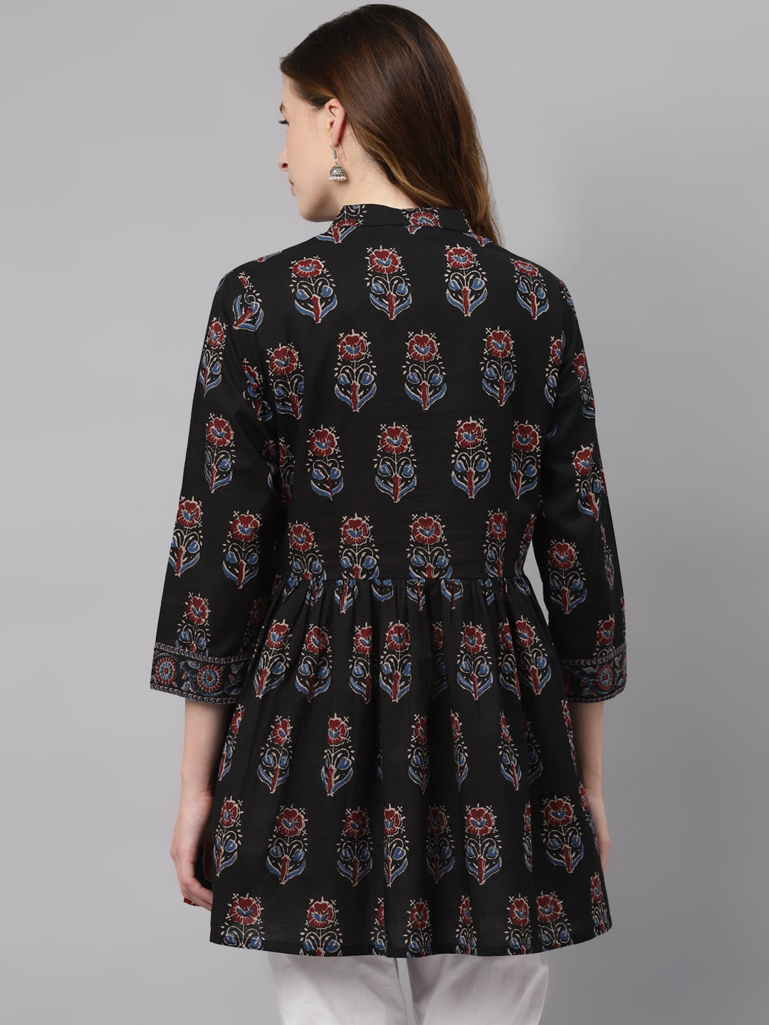 Women'S Black Floral Cotton Peplum Top | LASVINI - Redefining Indian Fashion with Elegance