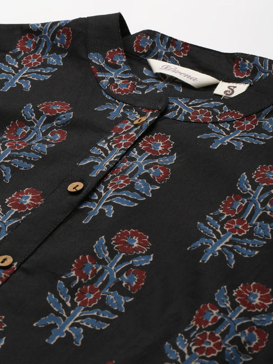 Women'S Black Floral Cotton Peplum Top | LASVINI - Redefining Indian Fashion with Elegance