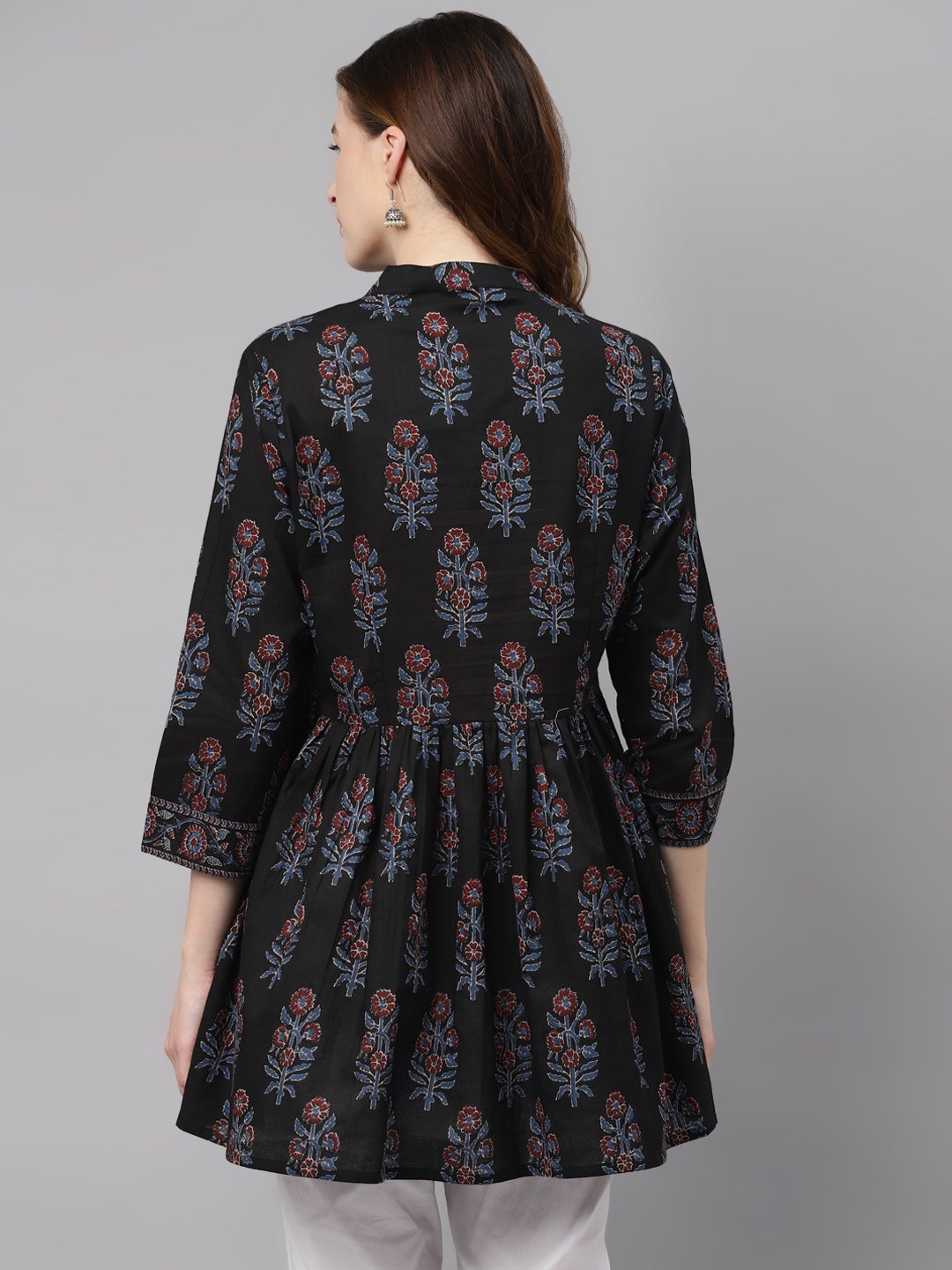 Women'S Black Floral Cotton Peplum Top | LASVINI - Redefining Indian Fashion with Elegance