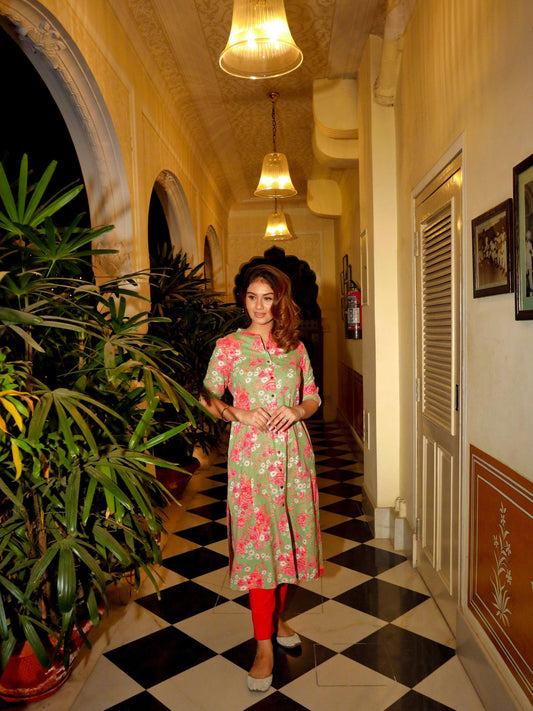 Mint Green Cotton Flex Kurta | LASVINI - Redefining Indian Fashion with Elegance