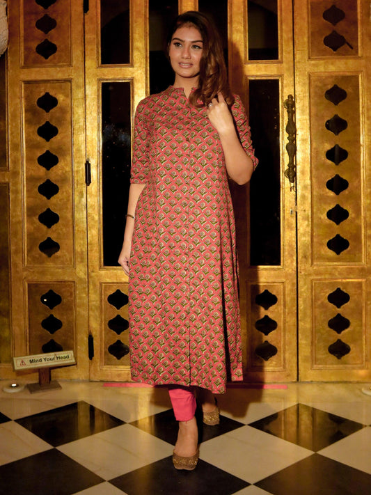 Maroon Cotton Flex A-Line Kurta | LASVINI - Redefining Indian Fashion with Elegance