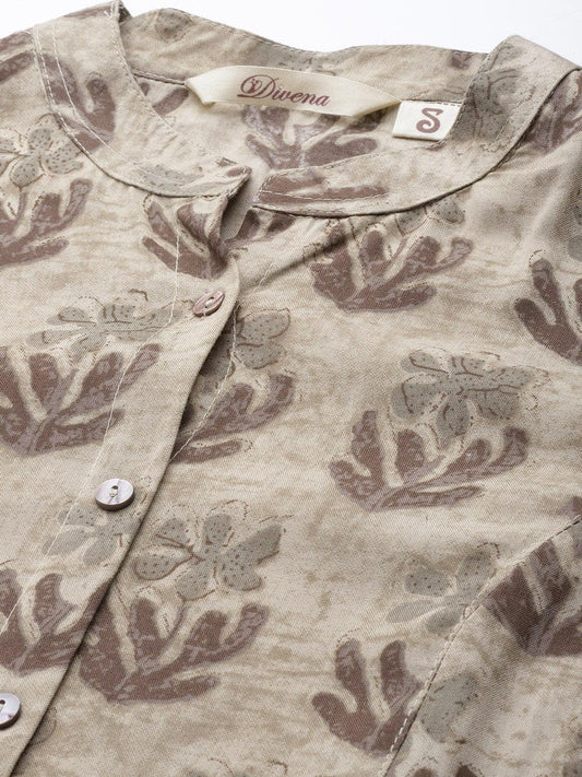 Brown Floral Rayon A-Line Shirt Style Top | LASVINI - Redefining Indian Fashion with Elegance