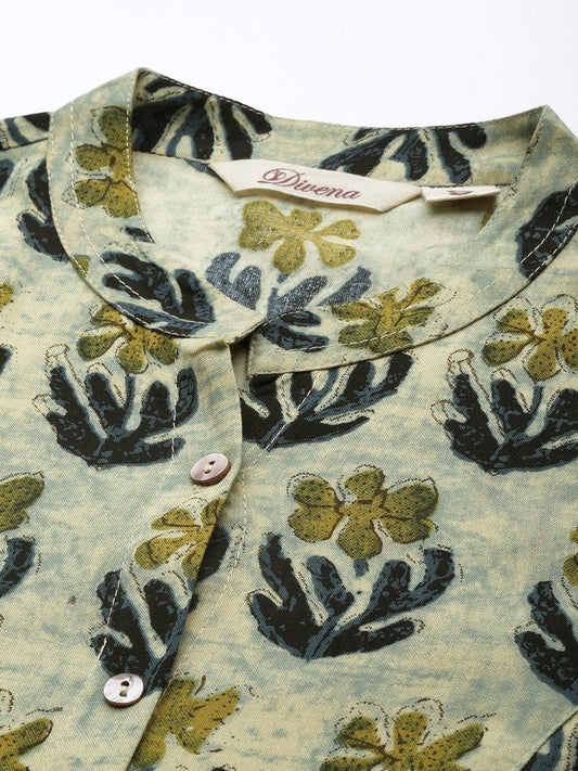 Green Blue Floral Rayon A-Line Shirt Style Top | LASVINI - Redefining Indian Fashion with Elegance