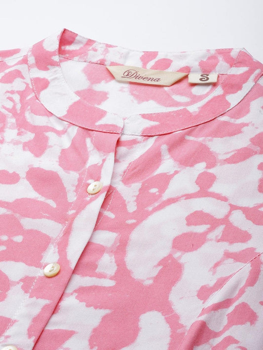 White-Pink Cotton A-Line Kurta | LASVINI - Redefining Indian Fashion with Elegance