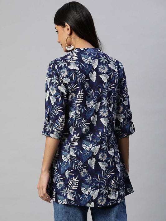Navy Blue Rayon Printed Top | LASVINI - Redefining Indian Fashion with Elegance