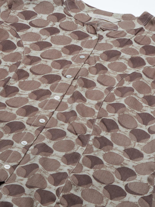 Brown Floral Rayon A-Line Shirts Style Top | LASVINI - Redefining Indian Fashion with Elegance