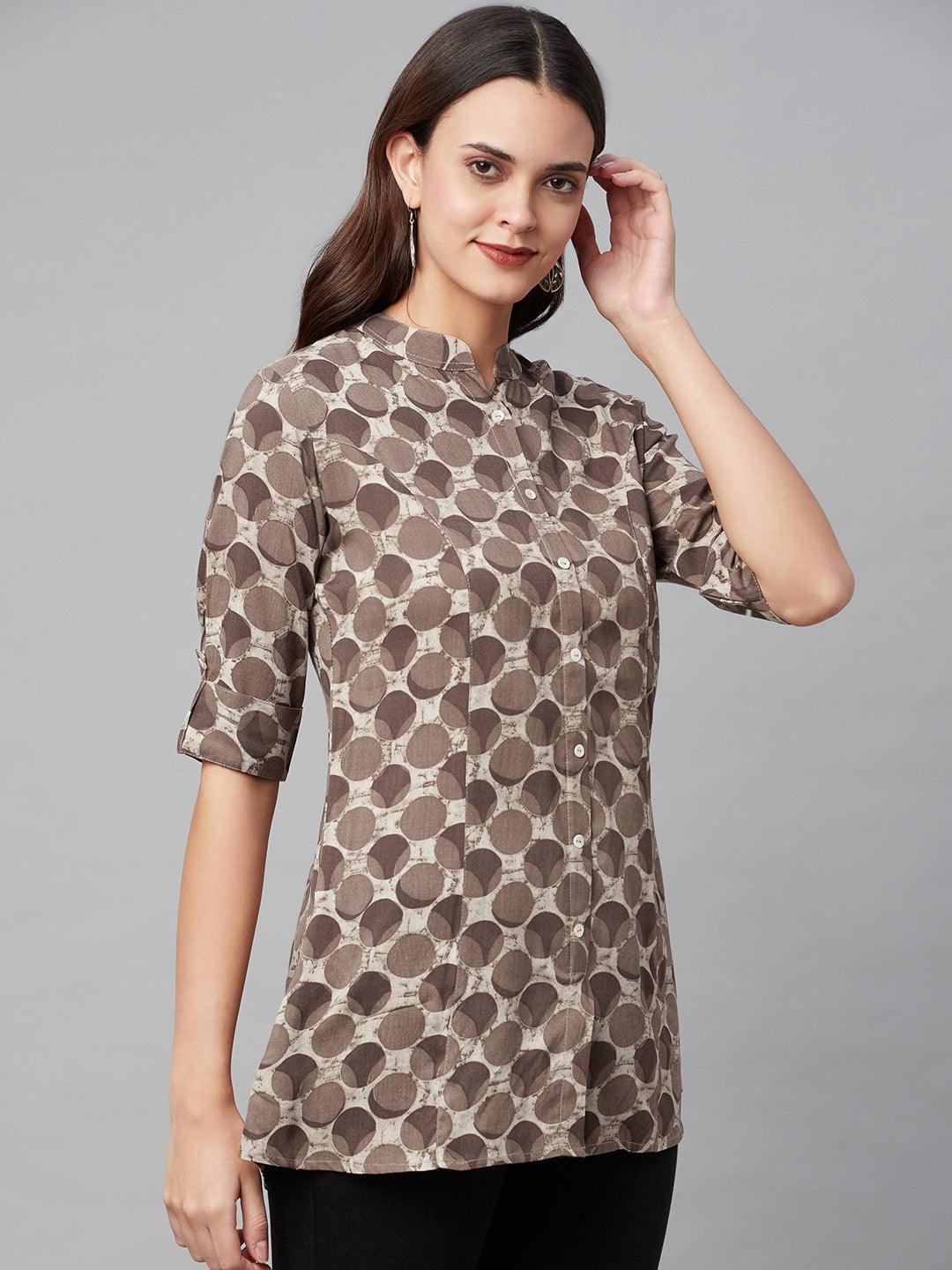 Brown Floral Rayon A-Line Shirts Style Top | LASVINI - Redefining Indian Fashion with Elegance