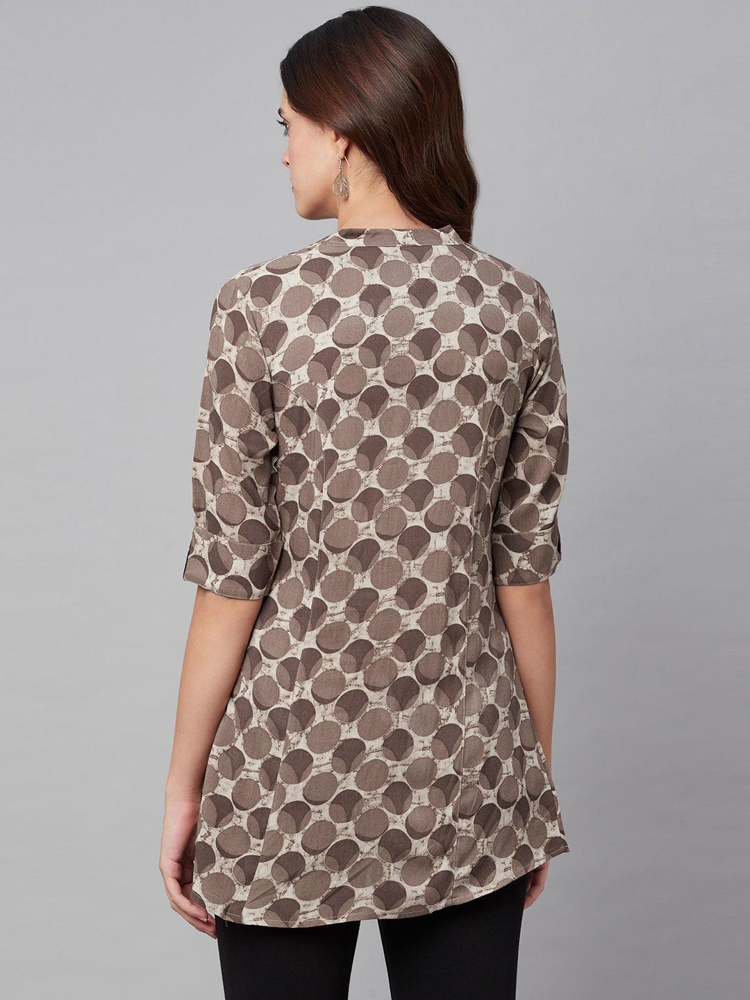 Brown Floral Rayon A-Line Shirts Style Top | LASVINI - Redefining Indian Fashion with Elegance