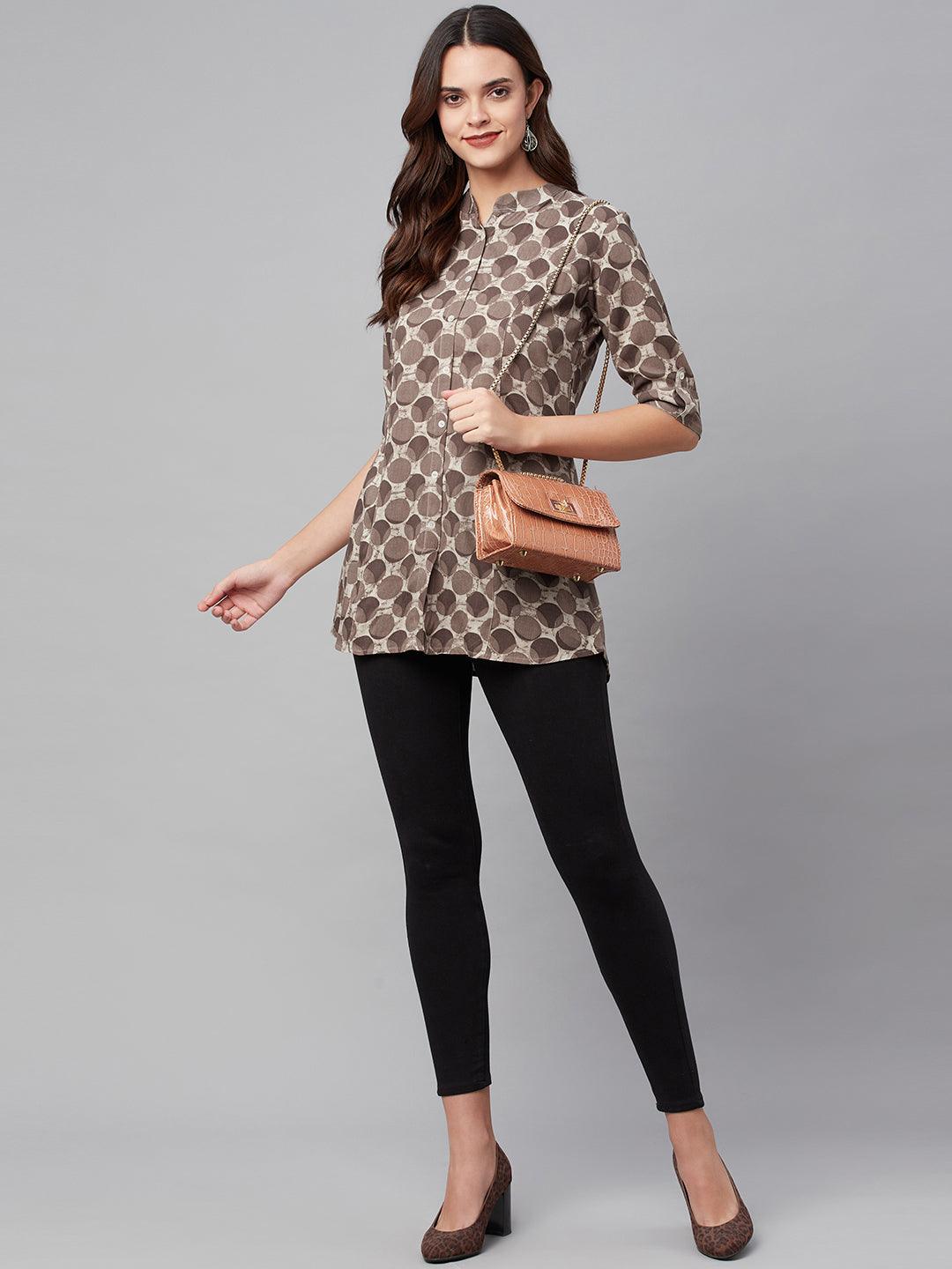 Brown Floral Rayon A-Line Shirts Style Top | LASVINI - Redefining Indian Fashion with Elegance