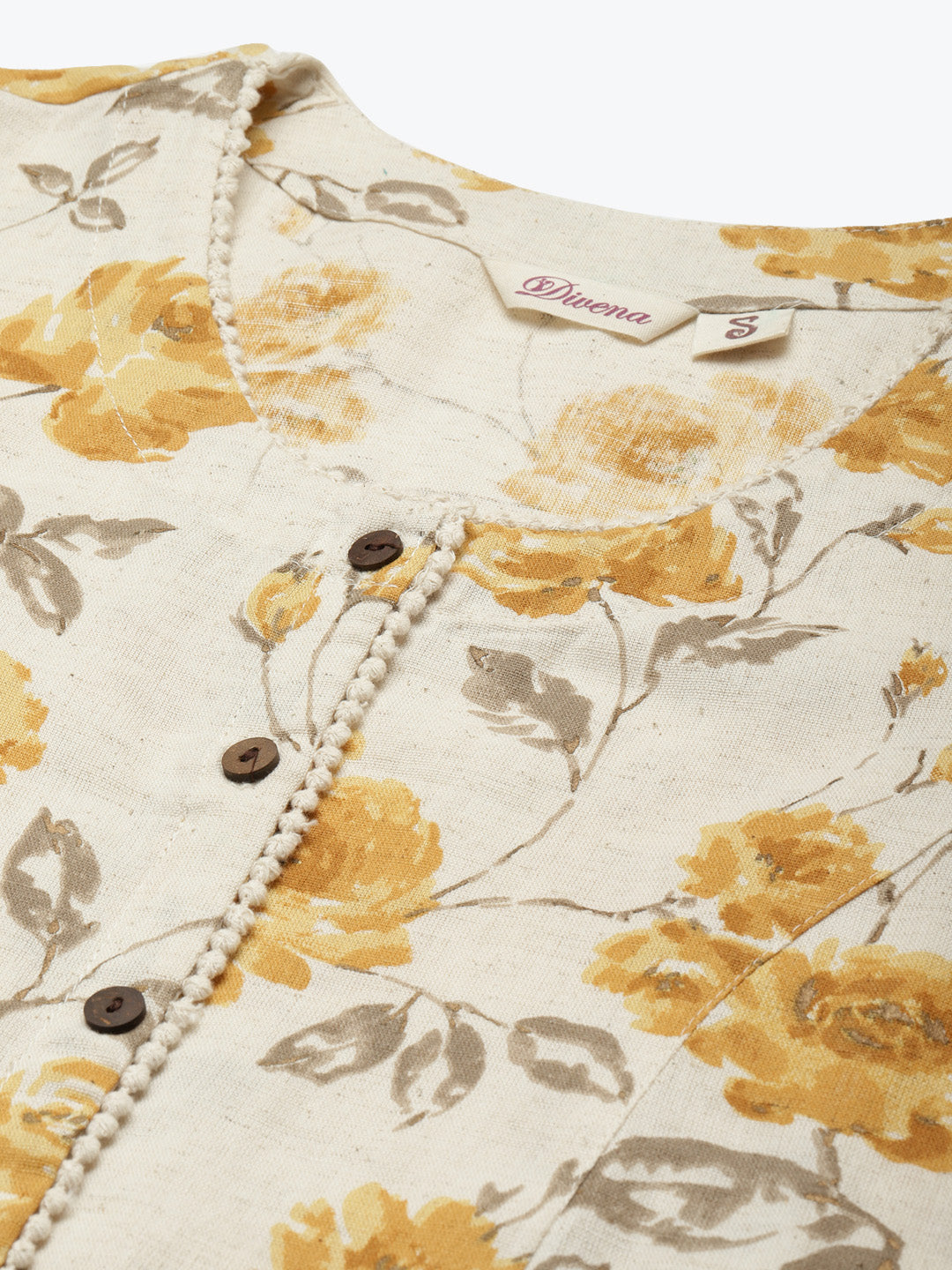 Floral Print Yellow Cotton A-Line Kurta | LASVINI - Redefining Indian Fashion with Elegance