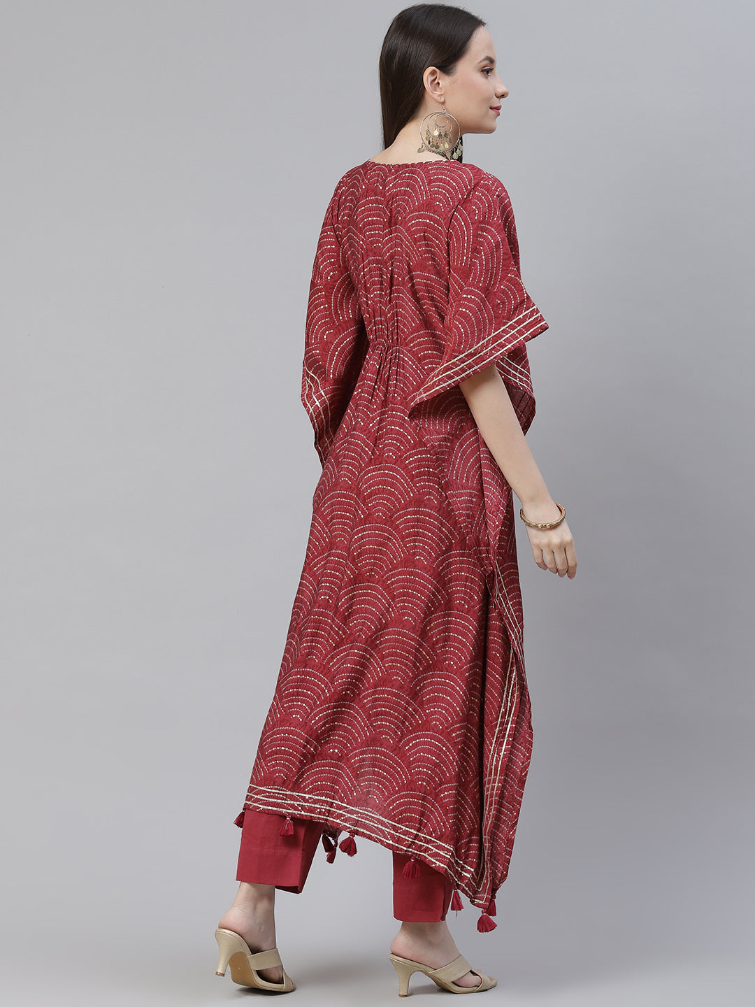 Women'S Maroon Rayon Bandhej Kaftan Pant Set | LASVINI - Redefining Indian Fashion with Elegance