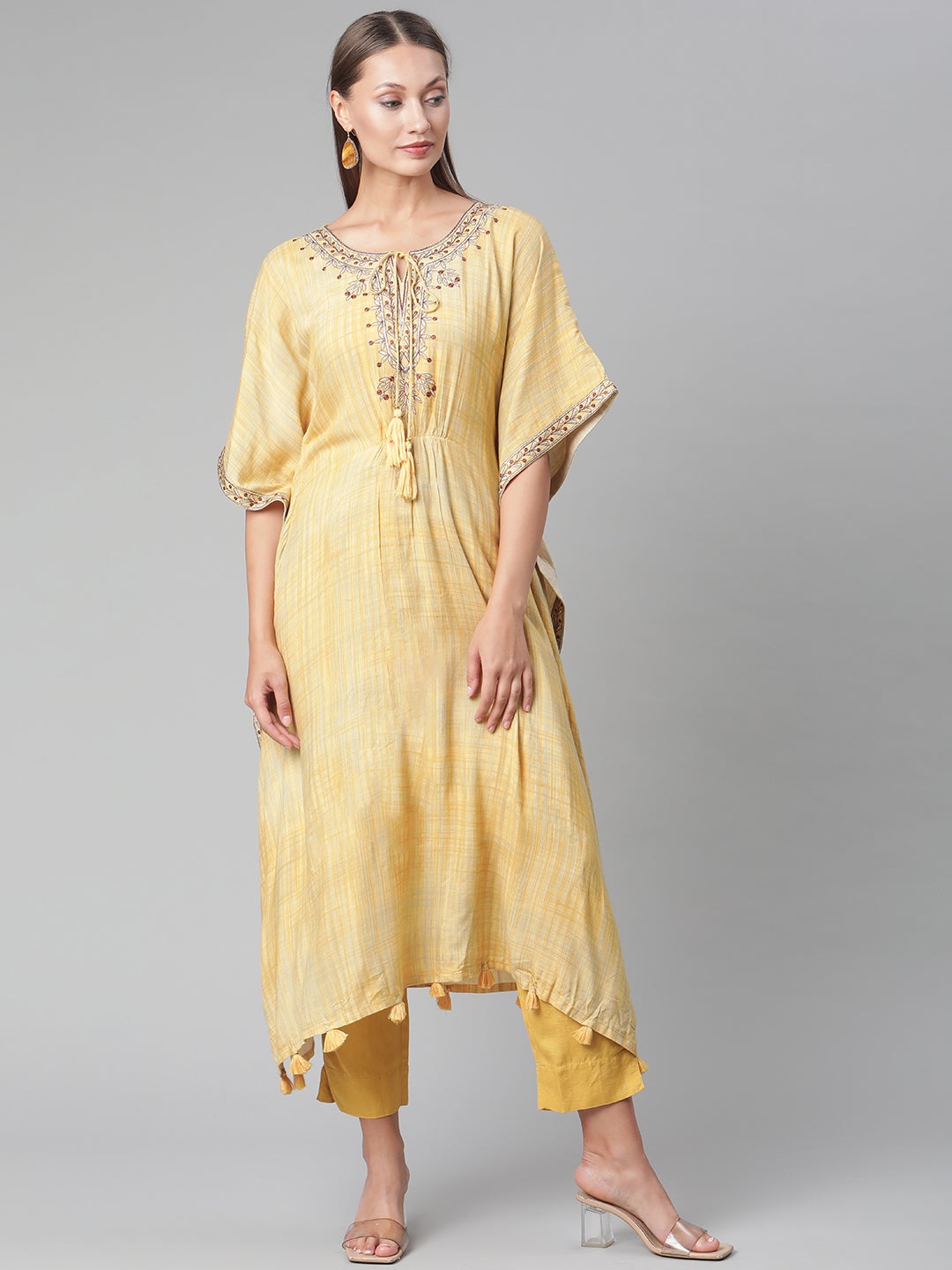 Women'S Yellow Rayon Kaftan Pant Set | LASVINI - Redefining Indian Fashion with Elegance
