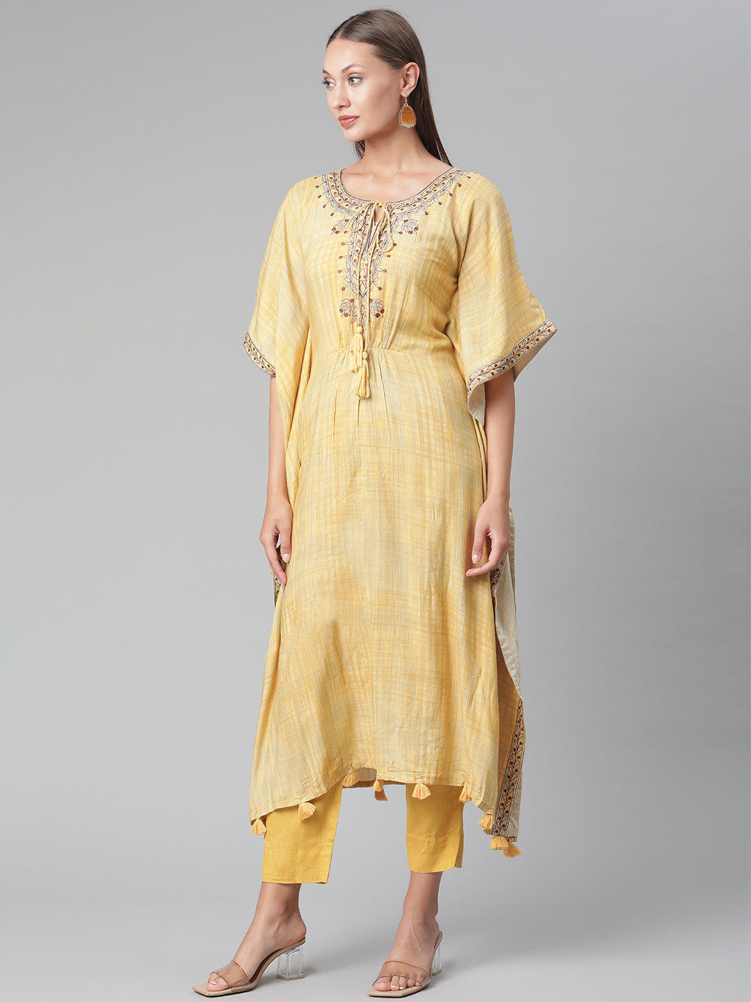 Women'S Yellow Rayon Kaftan Pant Set | LASVINI - Redefining Indian Fashion with Elegance
