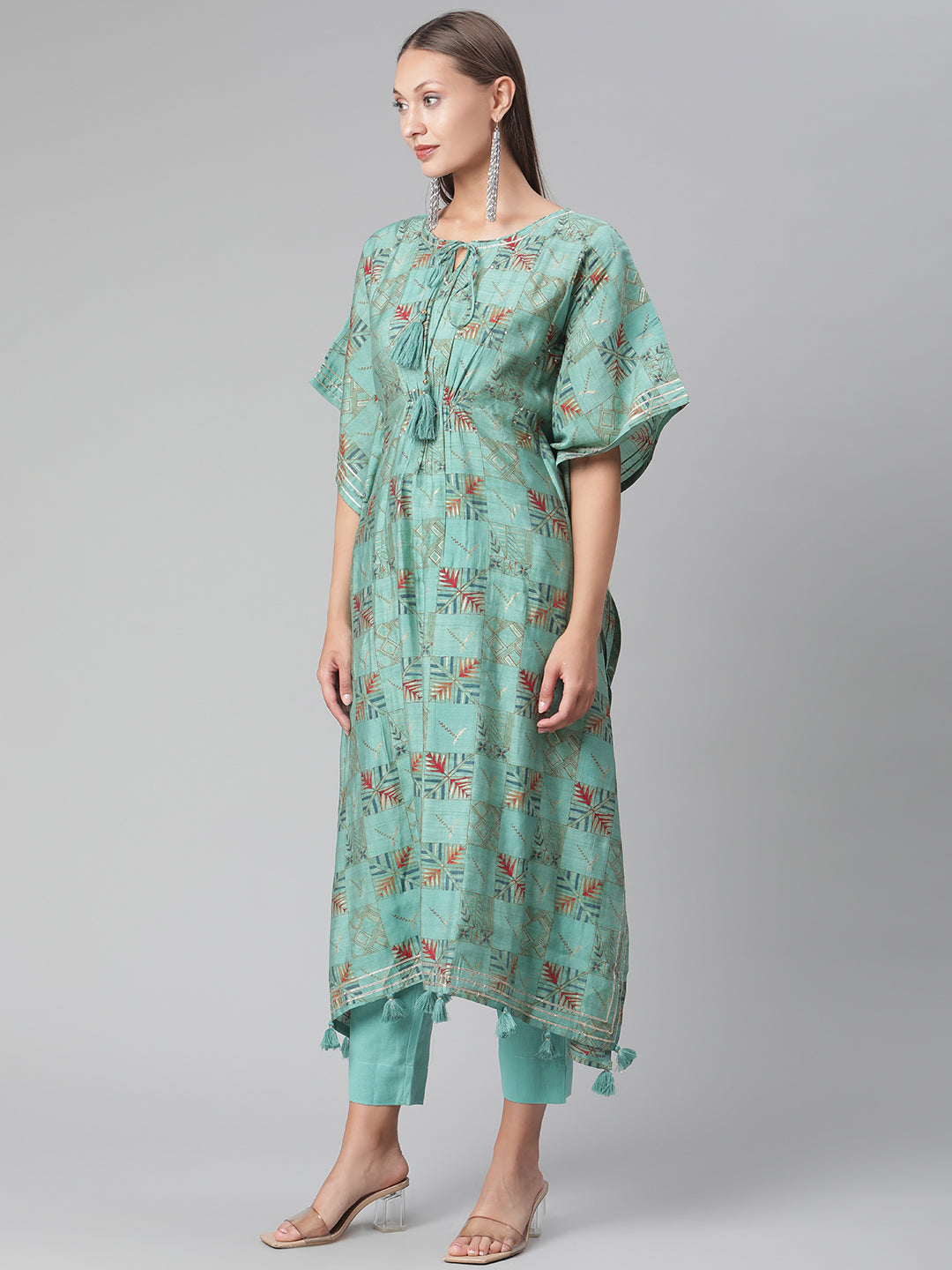 Women'S Turquoise Green Rayon Kaftan Pant Set | LASVINI - Redefining Indian Fashion with Elegance