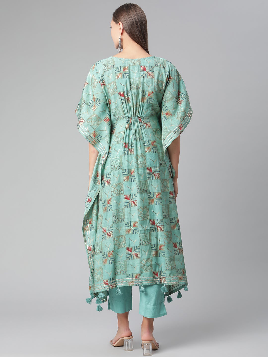 Women'S Turquoise Green Rayon Kaftan Pant Set | LASVINI - Redefining Indian Fashion with Elegance