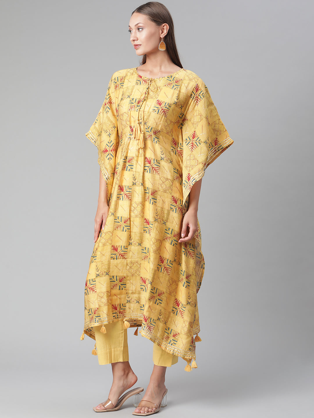 Women'S Yellow Rayon Kaftan Pant Set | LASVINI - Redefining Indian Fashion with Elegance