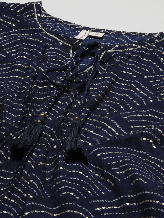 Women'S Blue Rayon Bandhej Kaftan Pant Set | LASVINI - Redefining Indian Fashion with Elegance