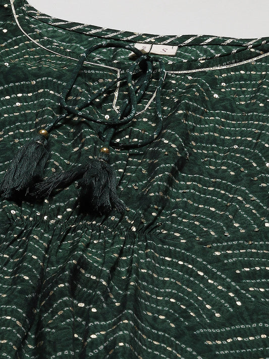Women'S Green Rayon Bandhej Kaftan Pant Set | LASVINI - Redefining Indian Fashion with Elegance
