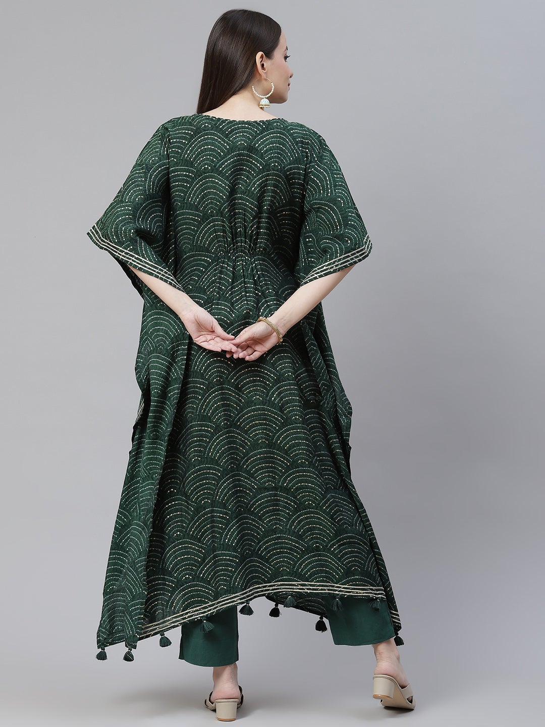 Women'S Green Rayon Bandhej Kaftan Pant Set | LASVINI - Redefining Indian Fashion with Elegance