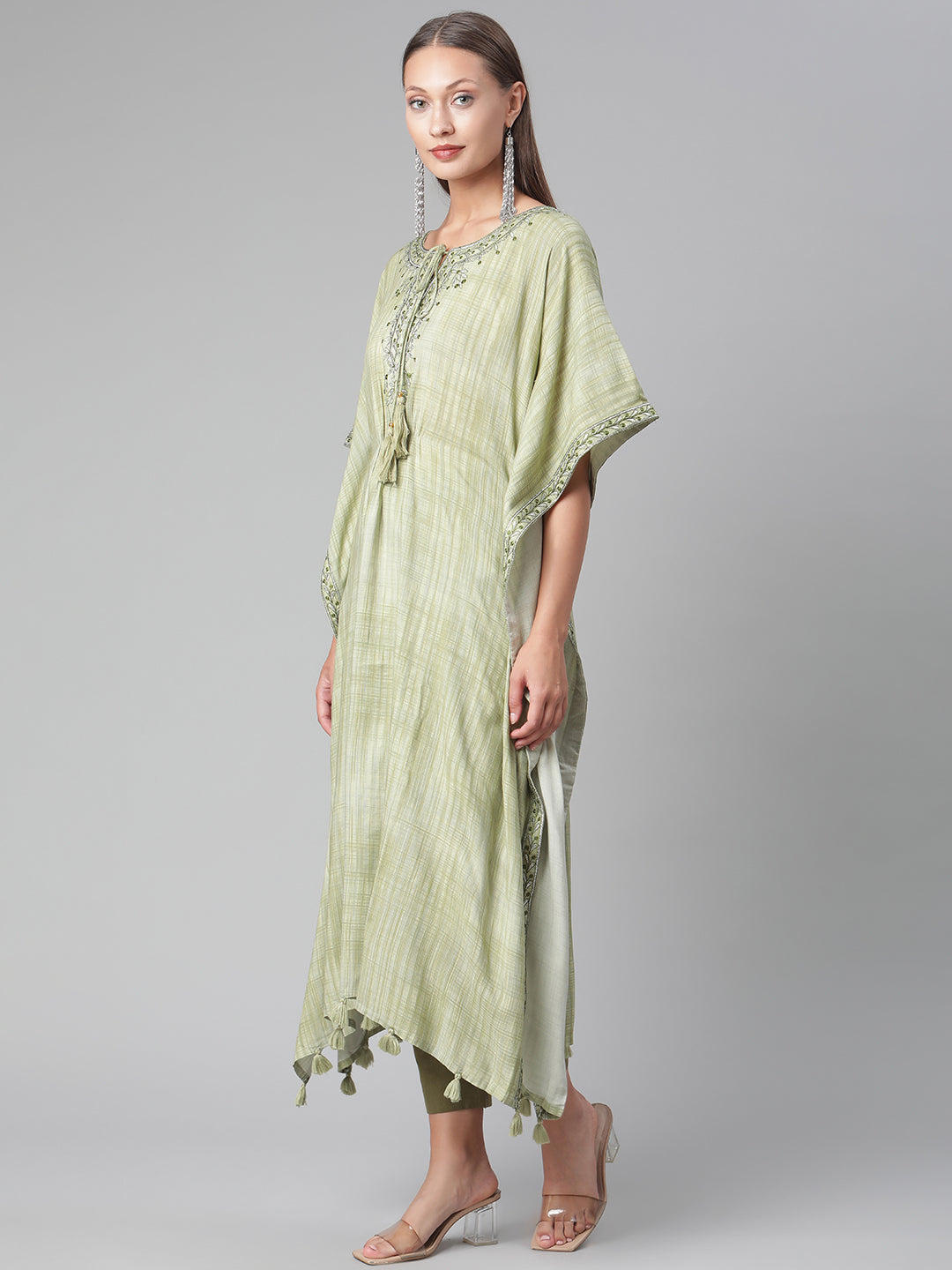 Women'S Green Rayon Kaftan Pant Set | LASVINI - Redefining Indian Fashion with Elegance