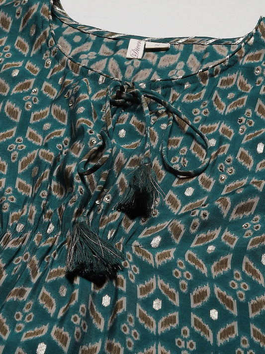 Women'S Green Rayon Floral Kaftan Pant Set | LASVINI - Redefining Indian Fashion with Elegance