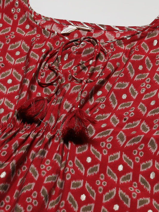 Women'S Maroon Rayon Floral Kaftan Pant Set | LASVINI - Redefining Indian Fashion with Elegance