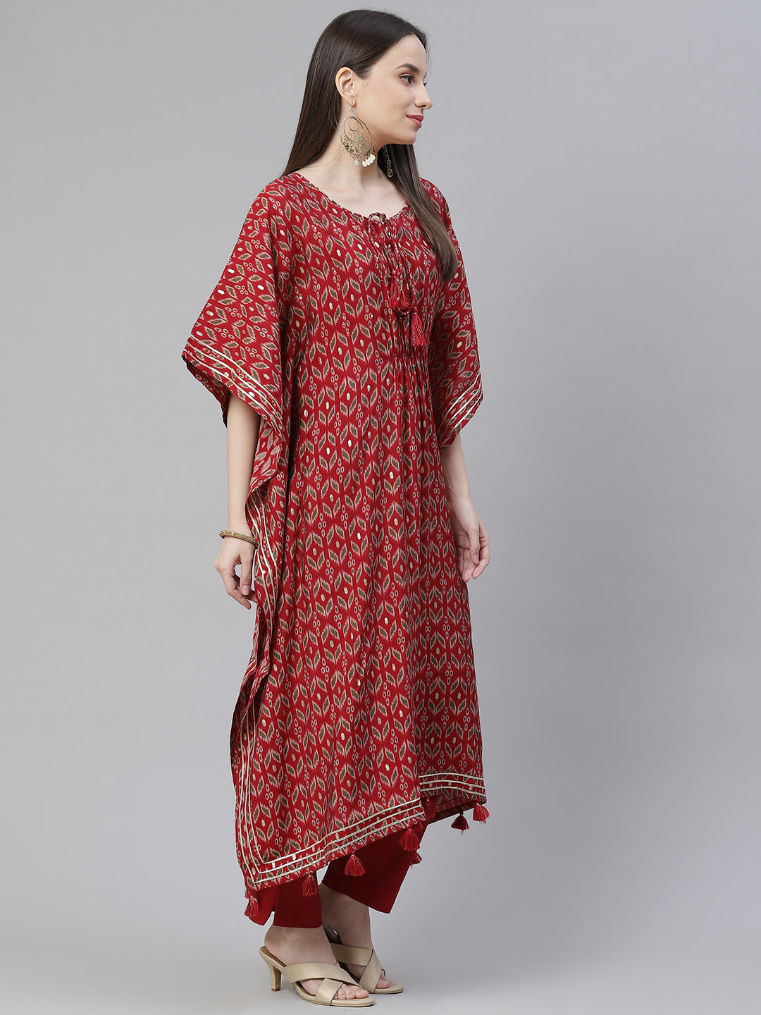 Women'S Maroon Rayon Floral Kaftan Pant Set | LASVINI - Redefining Indian Fashion with Elegance